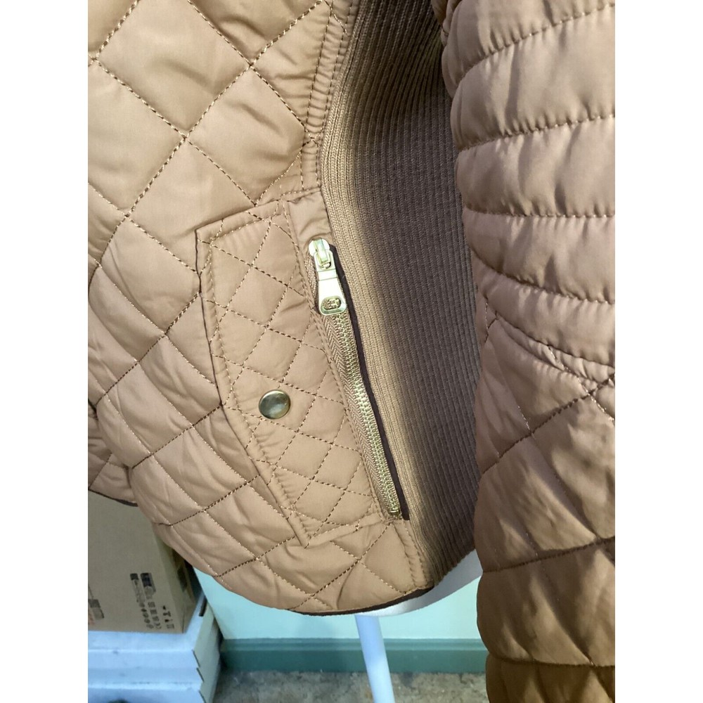 Love Tree Diamond Quilted Jacket Women’s Size M Brown Full Zip Lined Pockets - Picture 4 of 14